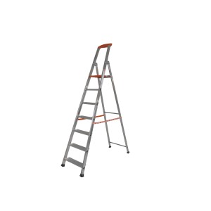 Scala domestica argentata con sei gradini per uso interno.