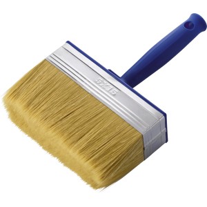 Pennello largo con manico blu per un'applicazione uniforme della pittura.