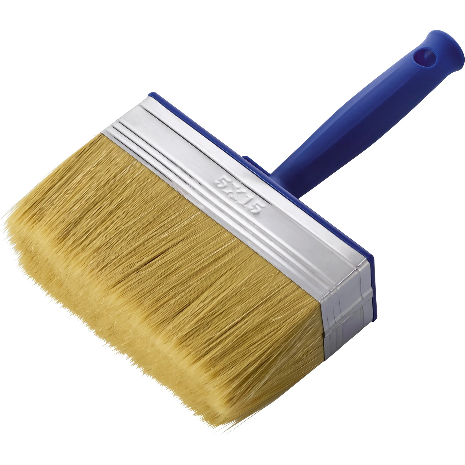 Pennello largo con manico blu per un'applicazione uniforme della pittura.