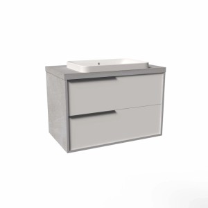 Mobile bagno base lavabo sospeso Kora 81x65x46 cm grigio spatolato bianco lucido