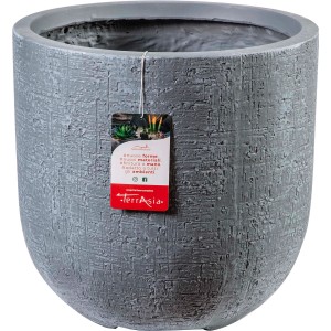 Vaso per piante grigio con superficie strutturata per interni ed esterni.
