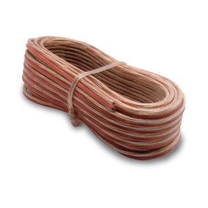 Cavo per altoparlanti (t.b.t.) arrotolato per audio e video, trasparente con marcatura rossa.