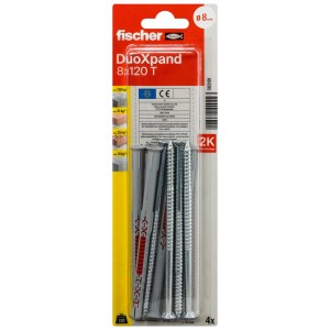 Fischer Tasselli DuoXpand 8x120 T, confezione da 4, tasselli universali per diversi materiali da costruzione.