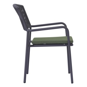 Sedia giardino contract C-braccio alluminio antracite corda verde