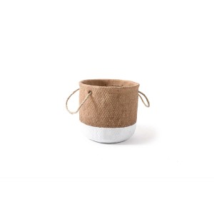Vaso in cemento con manici in corda Ø18xH16,5cm beige