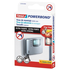 Tesa Powerbond nastro di montaggio biadesivo, 9x6cm, tiene fino a 6kg/pad. Ideale per fissaggi rapidi e resistenti alle intemperie.
