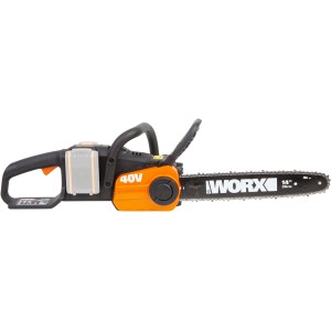 Motosega a batteria Worx WG384E.9, 40V (2x20V) solo corpo, con corpo arancione e manico nero.