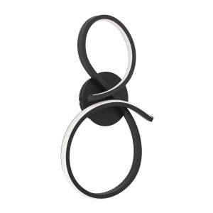 Applique LED nera moderna con design curvo per un'illuminazione d'atmosfera.