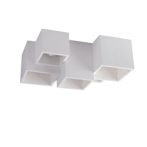 Plafoniera t.b.t. bianca moderna con sorgenti luminose quadrate multiple.