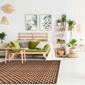 Tappeto moderno con motivo a cubi 3D in soggiorno.