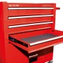Carrello da officina rosso Einhell TC-TW 100 con cassetto aperto e quattro cassetti.