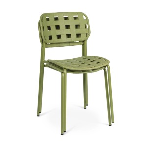 Sedia da giardino CLOVER verde in acciaio, impilabile con struttura a rete.