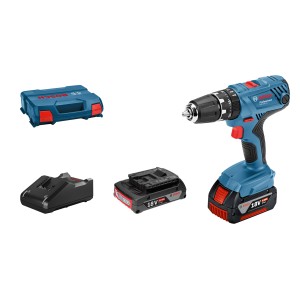 Set avvitatore a batteria: trapano, batteria, caricabatterie e valigetta.