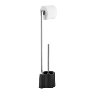 Wenko Set scopino WC Avola nero con porta carta, effetto acciaio inox.