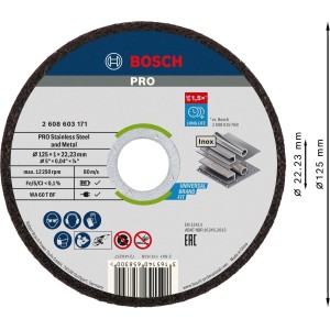 Disco da taglio Bosch Pro 125mm per acciaio inox e metallo. Accessorio per smerigliatrice angolare.
