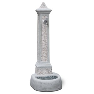 Colonna decorativa per fontana da giardino con rubinetto e vasca.