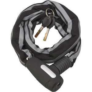 Lucchetto per bici t.b.t.: Catena con rivestimento tessile, serratura nera e chiavi.