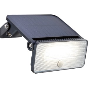 Lampada da parete solare a LED nera con sensore PIR, 8 W, 1.000 lm per esterni.