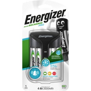 Caricabatterie Energizer con 4 batterie AA. Stazione di ricarica per batterie ricaricabili.