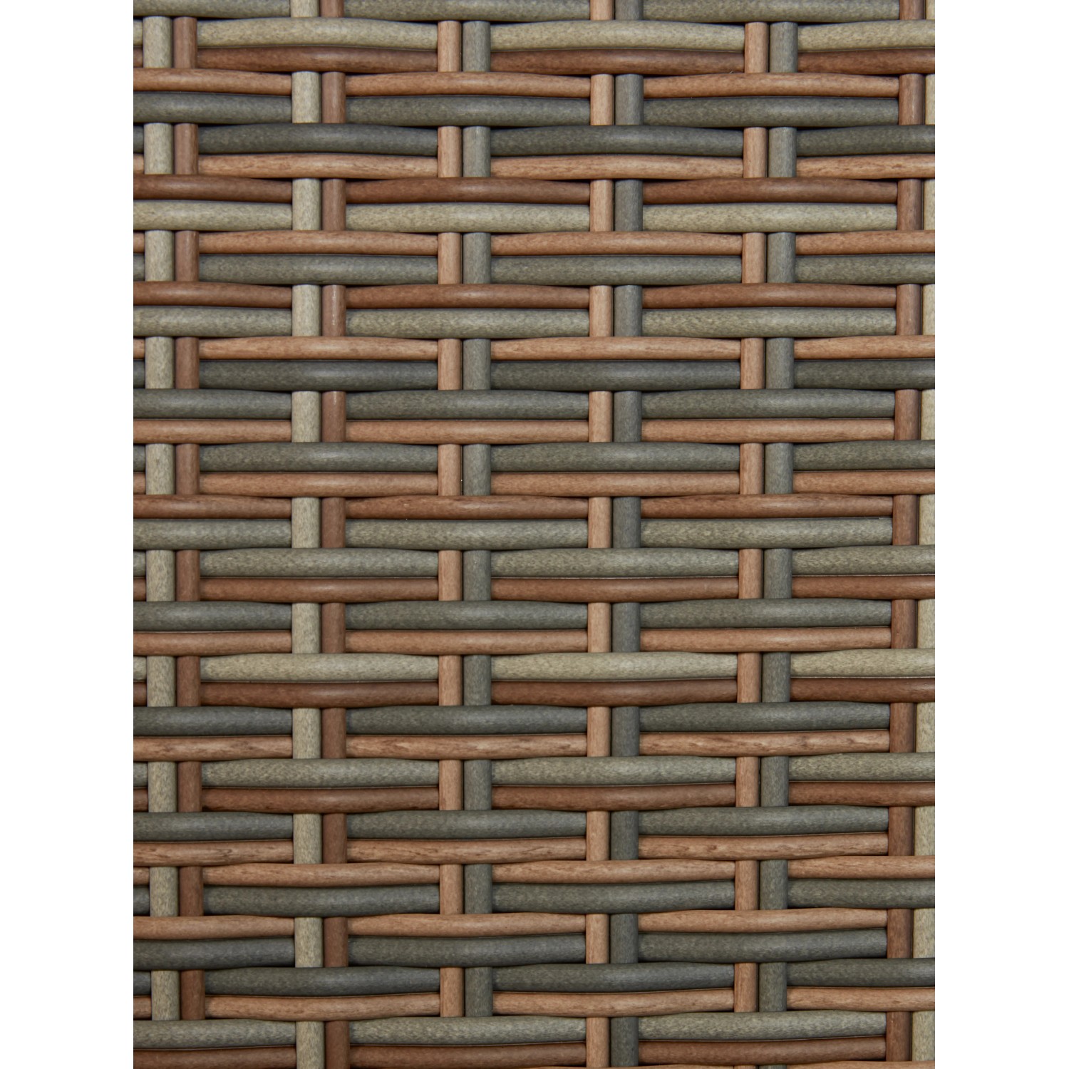 Dettaglio dell'intreccio in polyrattan verde-grigio del set di mobili da balcone Aliceville.