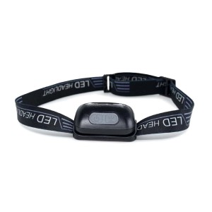 Torcia frontale LED nera con fascia regolabile per il mercato OBI.