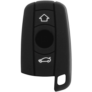 Custodia nera per chiave auto con simboli auto e casa. Accessorio per la cura dell'auto.