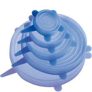Set di utensili da cucina t.b.t. blu: coperchi in silicone di varie dimensioni.