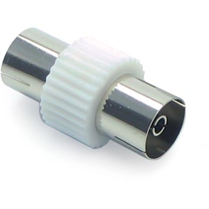 Giunto coassiale per accessori video, argento con anello in plastica bianca.