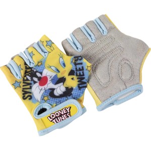Guanti da bici gialli con design Looney Tunes per bambini.