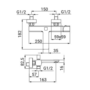 Disegno tecnico Rubinetti vasca con dimensioni.