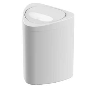 Cestino da bagno bianco rotondo con coperchio basculante.