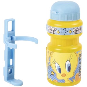 Borraccia gialla di Tweety con supporto blu.