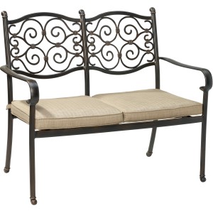 Panca in alluminio Mansura con cuscini beige per giardino o balcone.