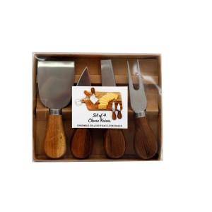 Set 4 coltelli da formaggio con manico in legno 16x13x1,7 cm
