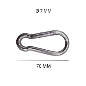 Moschettone argentato (70 mm) per accessori nautici.