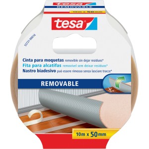 Nastro biadesivo Tesa per moquette, removibile, 10m x 50mm.