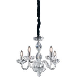 Elegante lampadario t.b.t. Lampadari con elementi in vetro trasparente e cinque luci.