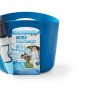 Secchio blu con tubo per irrigazione Aquapop e confezione. Tubo per irrigazione giardino.