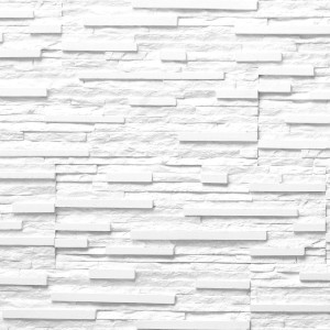 Rivestimento murale t.b.t. bianco con elementi orizzontali effetto pietra.