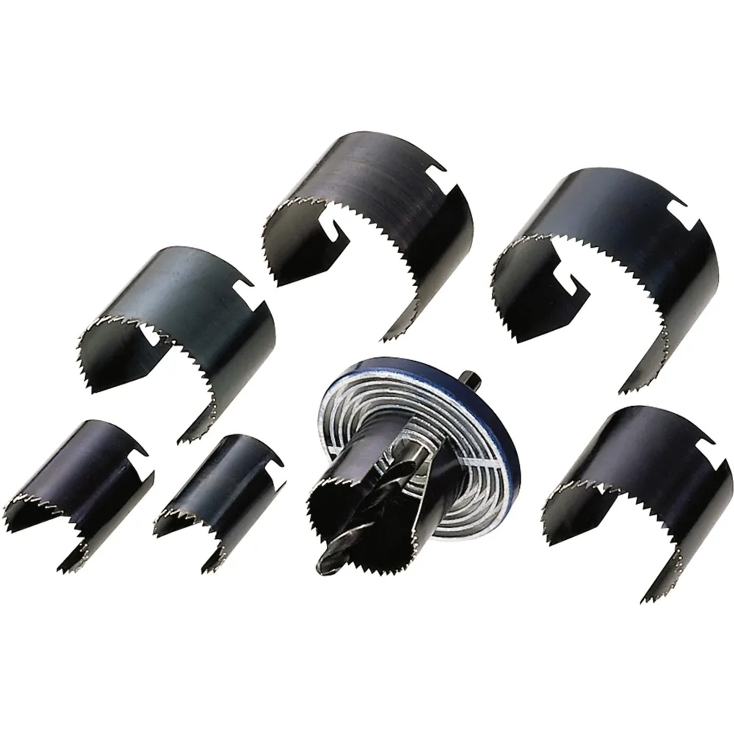 Set di seghe a tazza da 9 pezzi (25-62mm) con adattatore e punta da trapano per fori precisi nel legno.