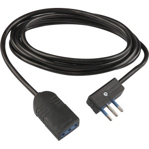 Prolunga t.b.t. nera con spina e presa per uso interno.