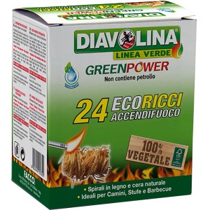 Diavolina Green Power accendifuoco, 24 pezzi, per camino, stufa e barbecue. Accendifuoco in legno e cera.