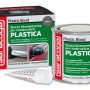 Saratoga Plastic Bond stucco per riparazioni in plastica, set con barattolo, tubo e scatola.