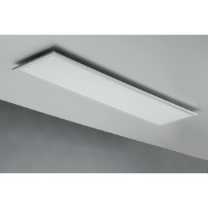 Pannello LED rettangolare bianco montato a soffitto.