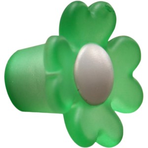 Pomello per mobili verde a forma di trifoglio con centro color argento.