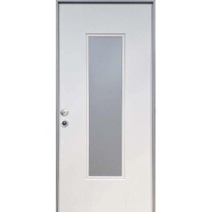 Porta blindata bianca con inserto in vetro, adatta per il negozio online OBI.