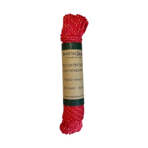Corda di trazione rossa e gialla per tende veneziane, arrotolata.