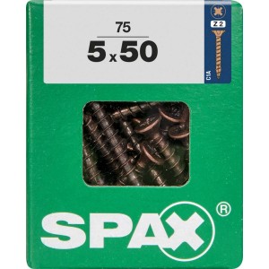 Viti per legno SPAX 5x50, 75 pezzi, in scatola verde.
