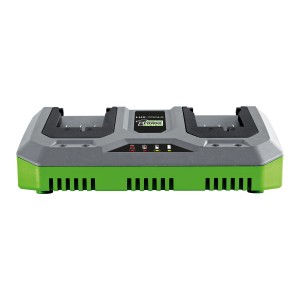 Caricabatterie rapido doppio LUX 20V per batterie 1 PowerSystem, grigio/verde.