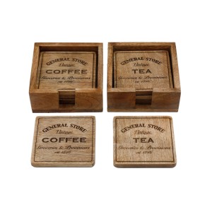 Set 4 sottobicchieri in legno Tea/Coffee 10x10x1 cm marrone